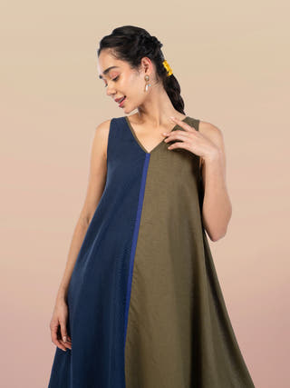 Whirly Colour Block A-Line Tunic with Uneven Hem