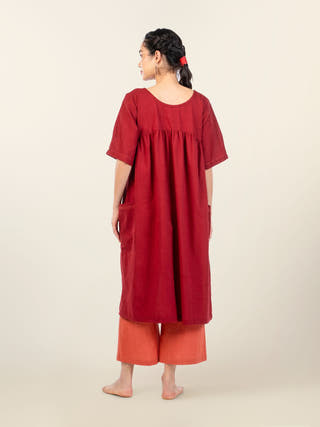 Briar Maroon Cotton-Linen Midi Dress