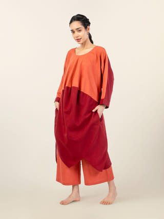 Omra Midi Tunic with Cowls and Uneven Hemline