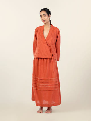 Archie Rust Embroidered Maxi Skirt with Pockets