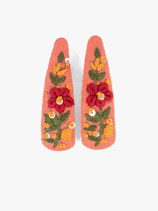 Wildflower Hand Embroidered Ticktock Clip Clip Pink And Maroon Sutanuti studio