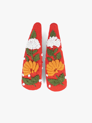 Wildflower Hand Embroidered Ticktock Clip Red/Yellow Sutanuti studio