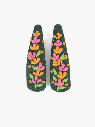 Wildflower Hand Embroidered Ticktock Clip Black And Pink Sutanuti studio