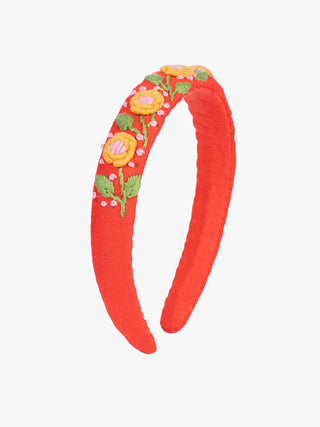 Rosebud Blossom Ring Hand Embroidered Hairband Red Sutanuti studio