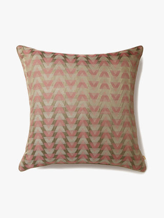 Varanasi Triangle Satin Brocade Cushion Cover Pink Aadyam Handwoven
