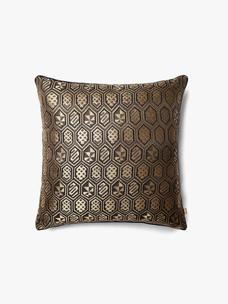 Varanasi Lagos Satin Brocade Cushion Cover Gold Aadyam Handwoven