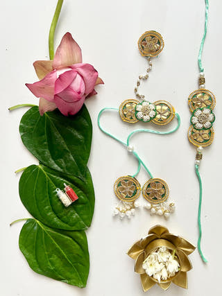 Samriddhi Gota Patti Rakhi and Lumba Haathphool Set