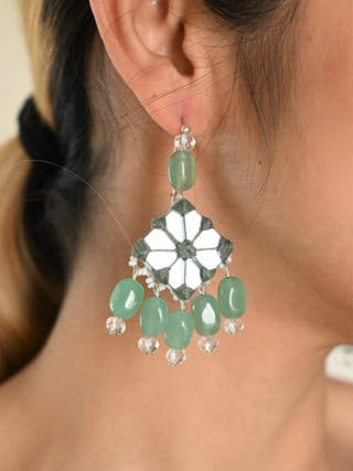 Mirror Jhumka With Jade Beads MORALFIBRE