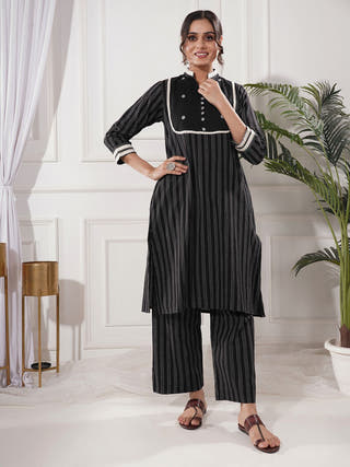 Shayra Black Cotton Kurta Set