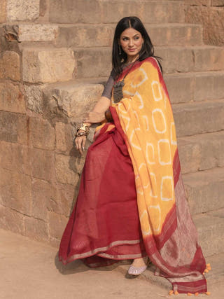 Shibori Maroon Saree