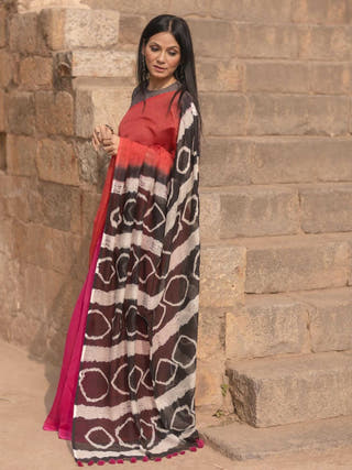 Shibori Red Pink Saree