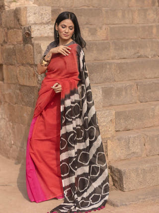 Shibori Red Pink Saree