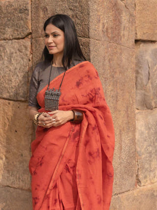 Shibori Rust Saree