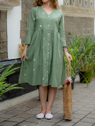 Jade Green Hand-embroidered Dress Krushnachuda