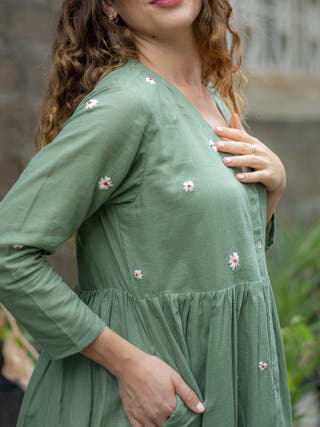 Jade Green Hand-embroidered Dress Krushnachuda