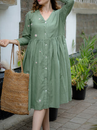 Jade Green Hand-embroidered Dress Krushnachuda
