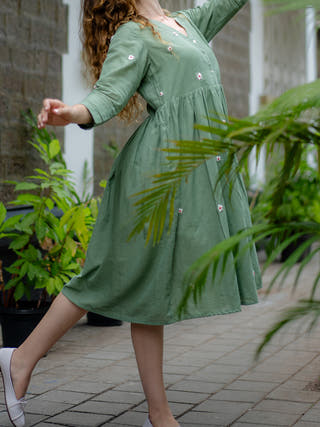 Jade Green Hand-embroidered Dress Krushnachuda