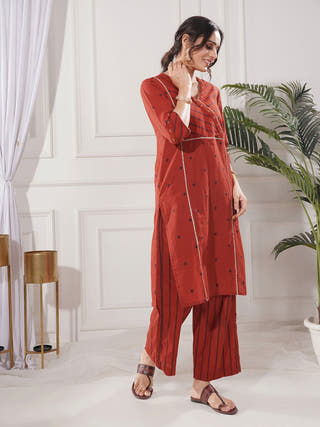 Sonea Red Gold Cotton Kurta