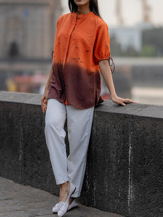 Orange Ombre Dyed Handwoven Shirt Krushnachuda