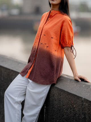 Orange Ombre Dyed Handwoven Shirt Krushnachuda