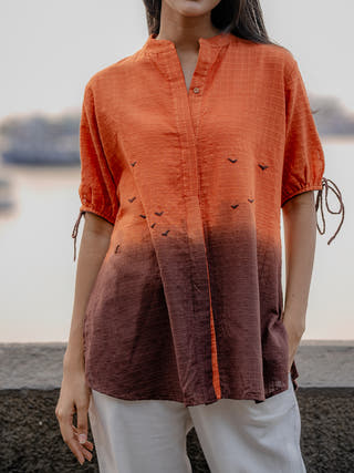 Orange Ombre Dyed Handwoven Shirt Krushnachuda
