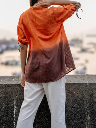 Orange Ombre Dyed Handwoven Shirt Krushnachuda