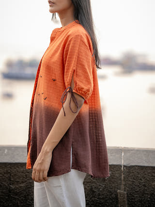 Orange Ombre Dyed Handwoven Shirt Krushnachuda