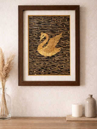 Swan Sikki Grass Painting | Framed