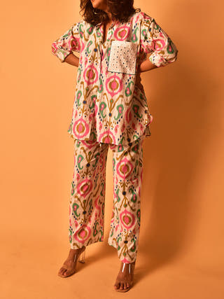 Simone Shirt-Pants Co-ord Set Multicolour Why So Blue