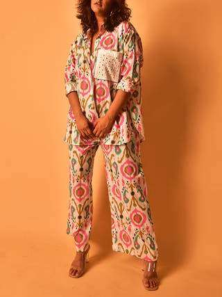 Simone Shirt-Pants Co-ord Set Multicolour Why So Blue