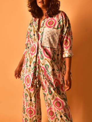 Simone Shirt-Pants Co-ord Set Multicolour Why So Blue