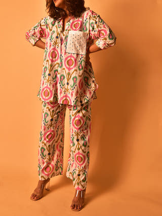 Simone Shirt-Pants Co-ord Set Multicolour Why So Blue