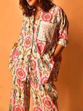 Simone Shirt-Pants Co-ord Set Multicolour Why So Blue