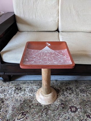 Hand Painted Side Table Maroon Folk Stroke