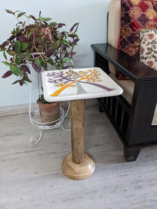 Hand Painted Folding Table White Folk Stroke