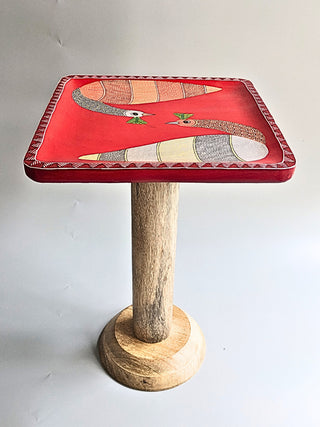 Gond Art Folding Table Red Folk Stroke