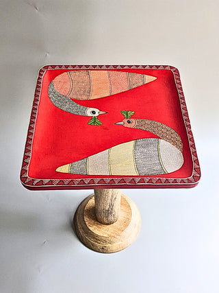 Gond Art Folding Table Red Folk Stroke