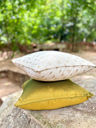 Gold Polka on Green Hand Embroidered Cushion Cover