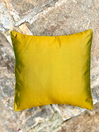 Gold Polka on Green Hand Embroidered Cushion Cover