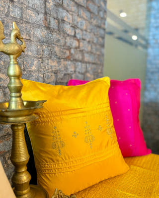 Gold Polka on Pink Hand Embroidered Cushion Cover