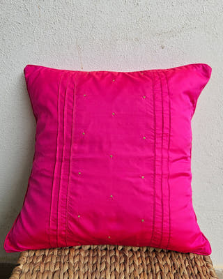 Gold Polka on Pink Hand Embroidered Cushion Cover