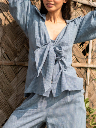 Tie up  checks Shirt Indigo Ithika Studio