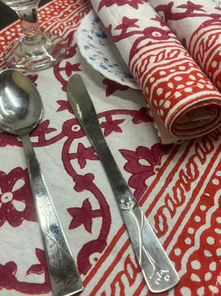 Hand Block Printed Table Runner and Mat Set Red