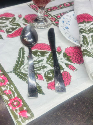 Hand Block Print Table Runner and Mats - Set of 6