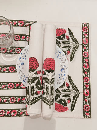 Hand Block Print Table Runner and Mats - Set of 6