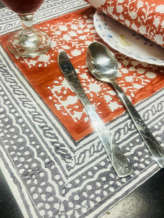 Table Runner and Mat Set of 6 - HandBlock Printed