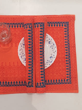 Self HandBlock Print Table Runner and Mats - Set of 6