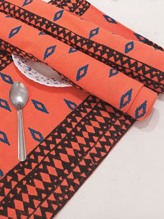 Diamond Hand Block Print Runner and Mats - Set of 6