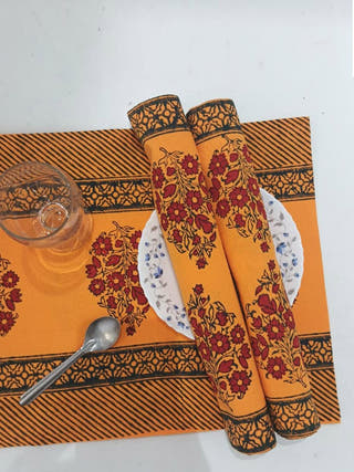 Orange Table Runner and Mats - Set of 6
