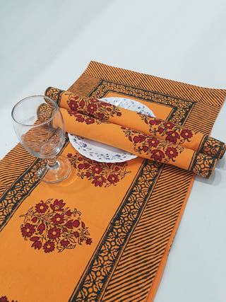 Orange Table Runner and Mats - Set of 6